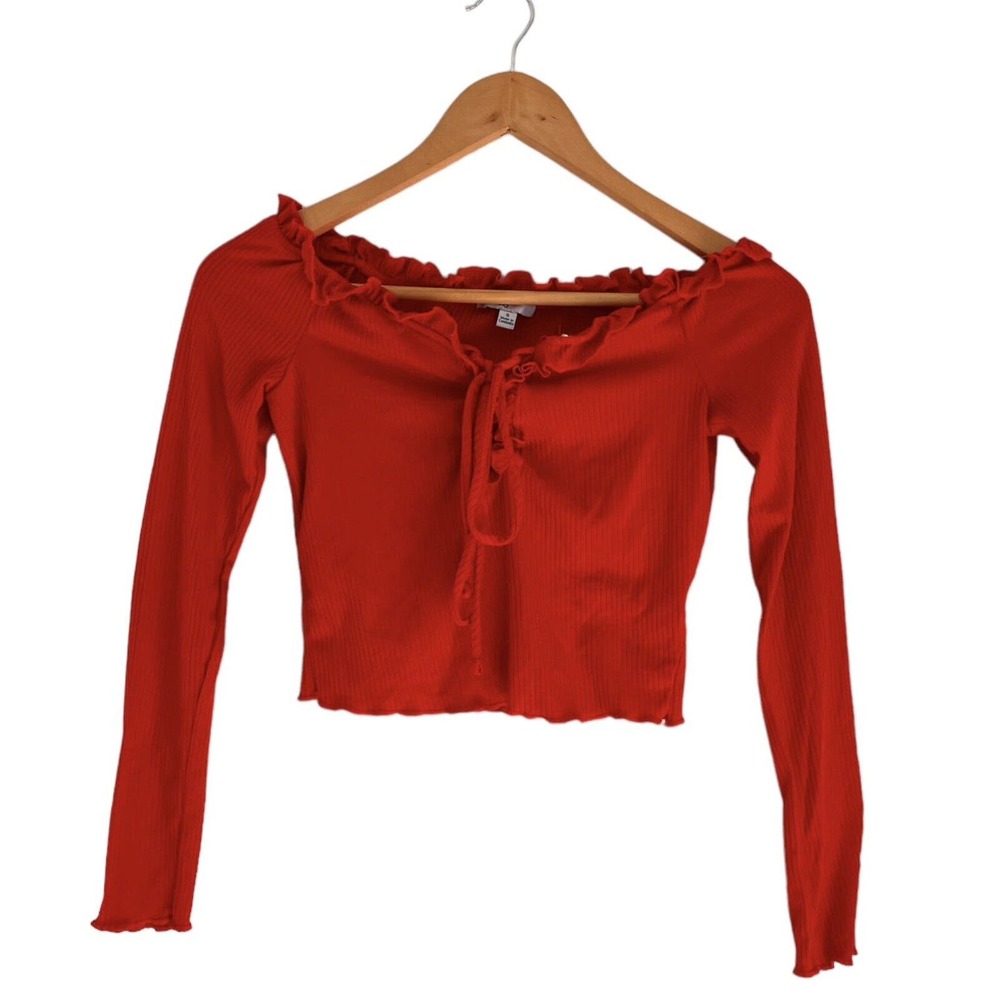 Blashe Junior Rushed Drawstring front Long Sleeve red Crop Top SIZE Small